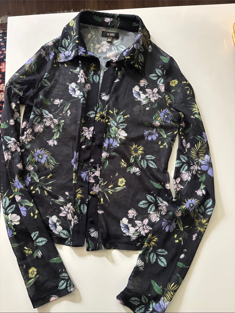 AFRM Black Floral Button-Front Blazer Jacket